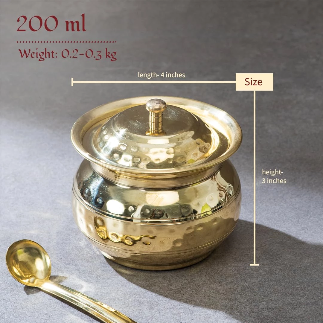 P-TAL Brass Ghee Pot With Spoon And Lid, 200 g-2.webp